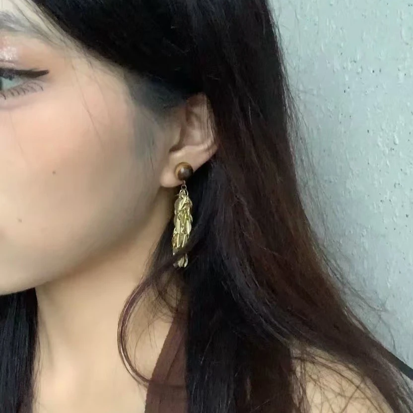 铜合金耳饰 「穗穗」金色麦穗流苏耳夹无耳洞耳环女新款小众高级耳