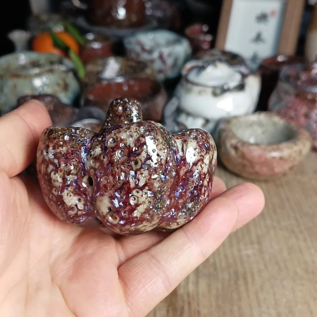 空***白志野柴烧手捏南瓜茶宠