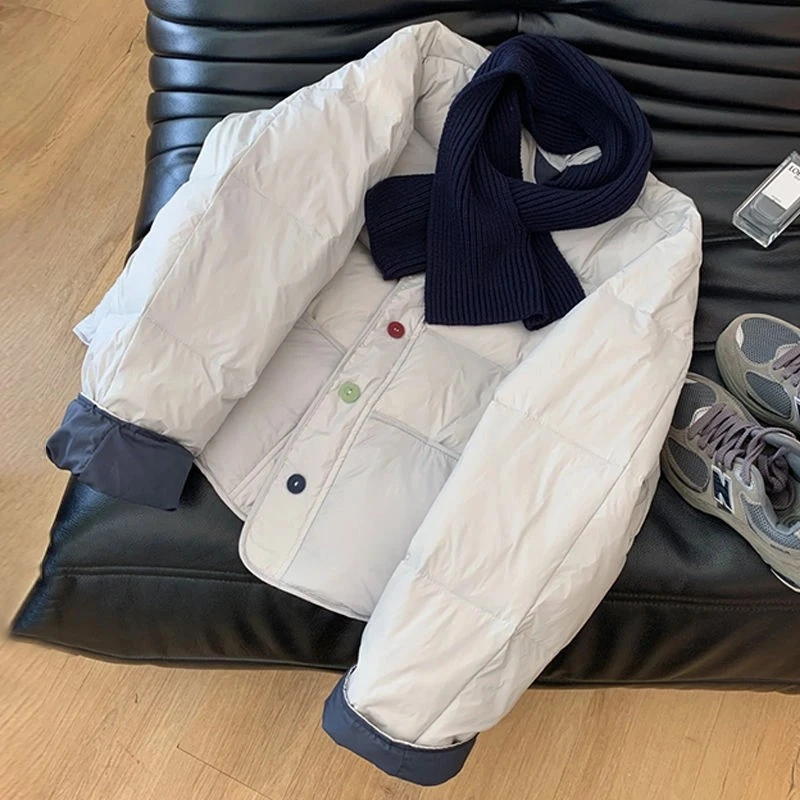 【送围巾】2024冬季新款短款女小个子小清新彩色扣减龄面包服外套