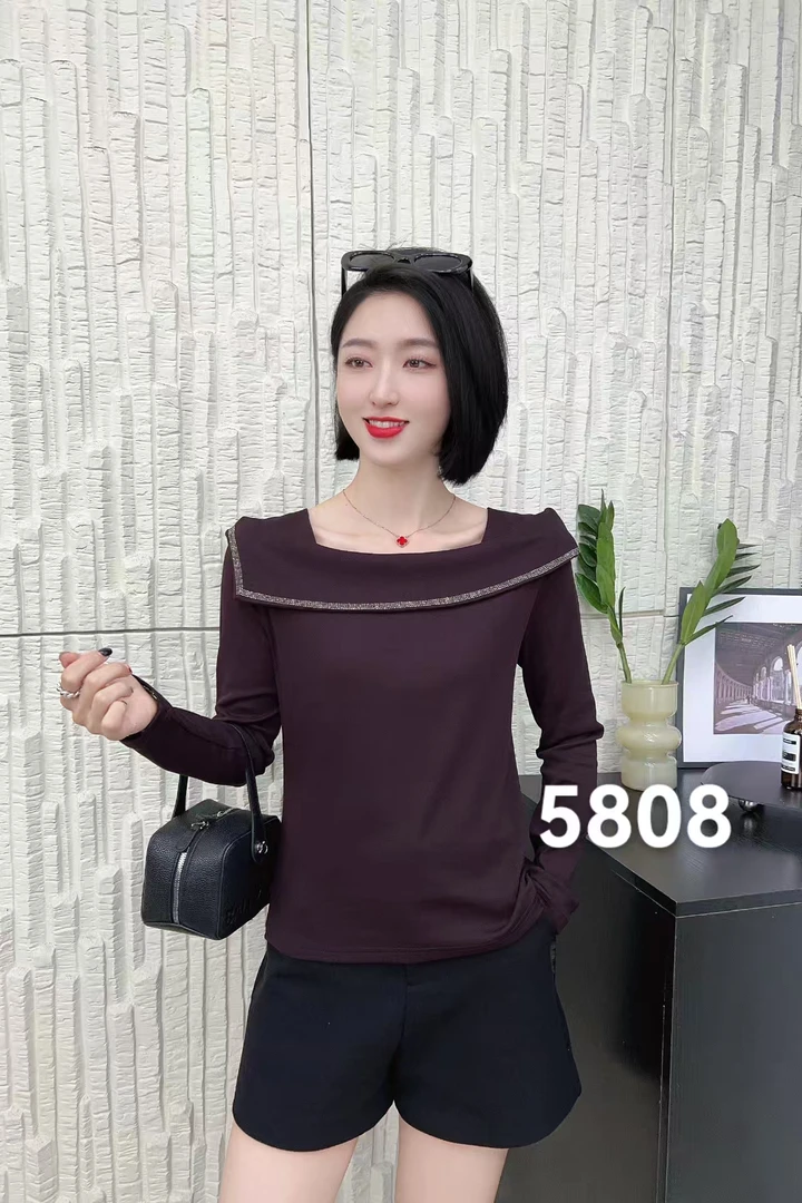 5808秋季新款时尚设计女神洋气一字领荷叶边显瘦气质女士上衣