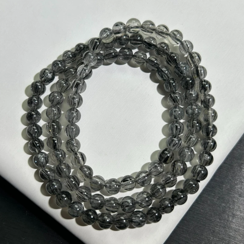 天然3圈黑发晶水晶手串多圈黑发晶水晶百搭绿发晶多圈金发晶多圈