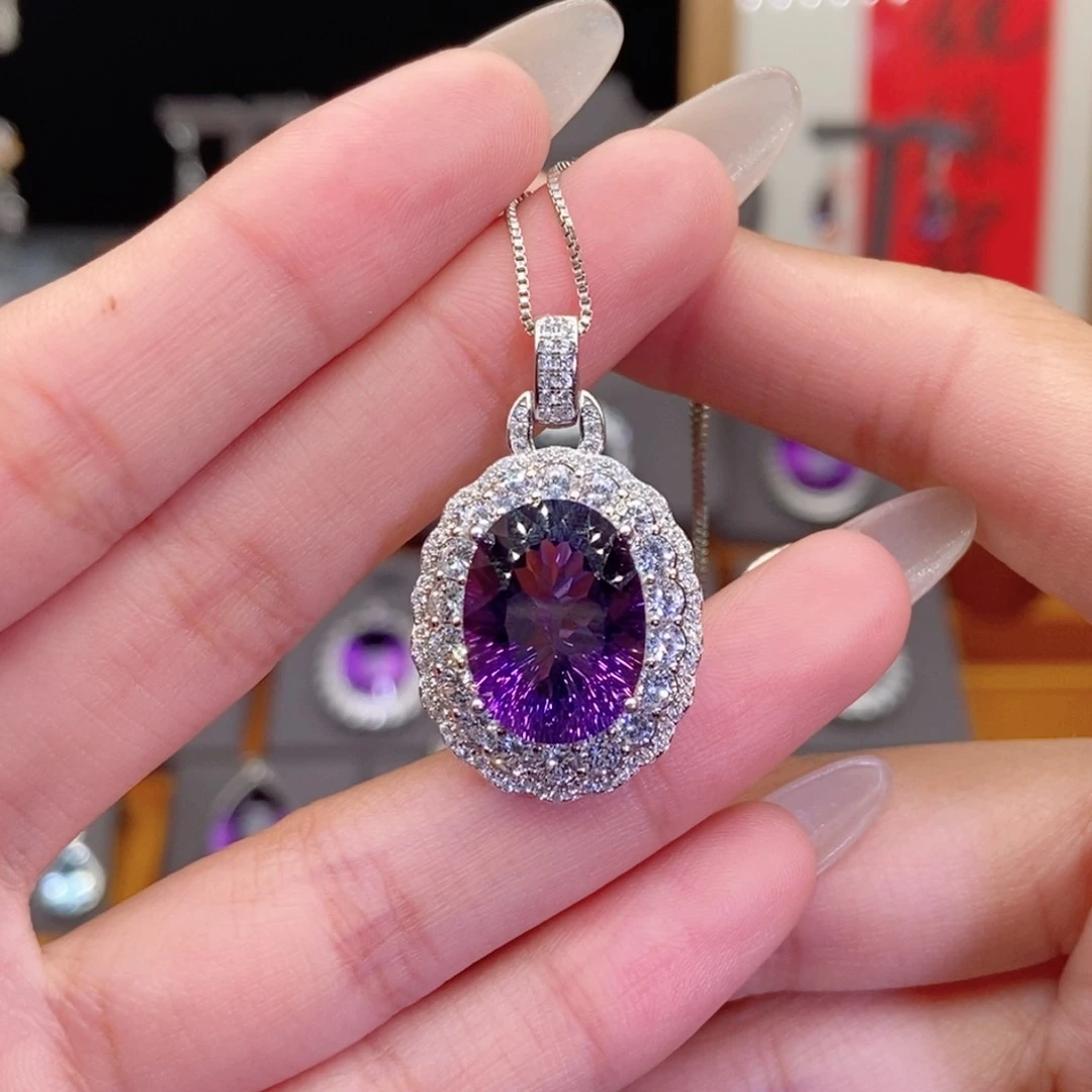 颈饰银S925镶嵌水晶紫罗兰色12ct