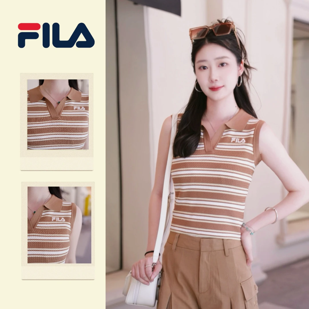 FILA斐乐女子夏季复古条纹针织时尚百搭气质休闲背心 F11W539112F