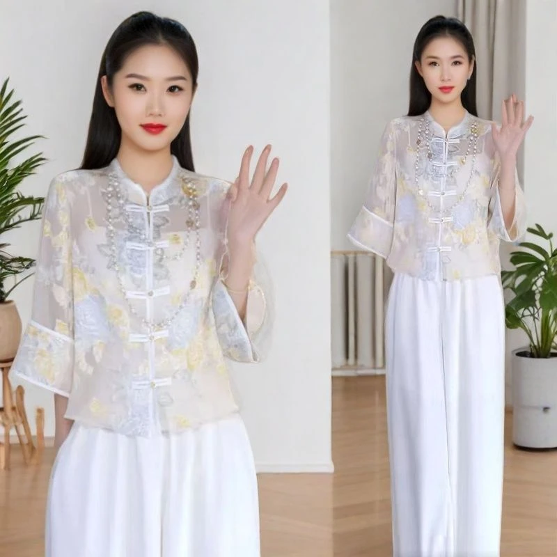 新中式国风防晒开衫外搭女薄款空调衫薄纱外穿衬衫唐装盘扣上衣夏