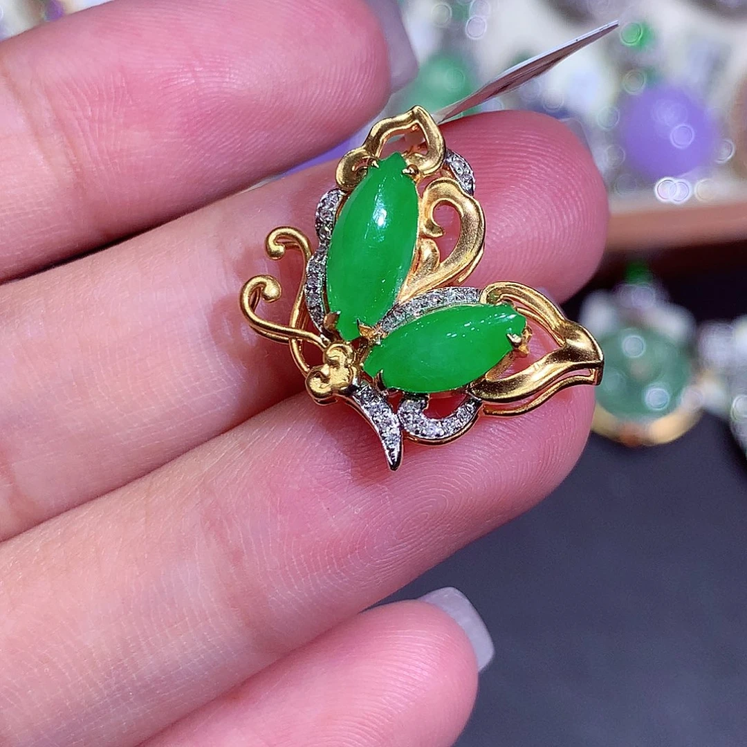 翡翠18K金镶嵌吊坠(不含链)