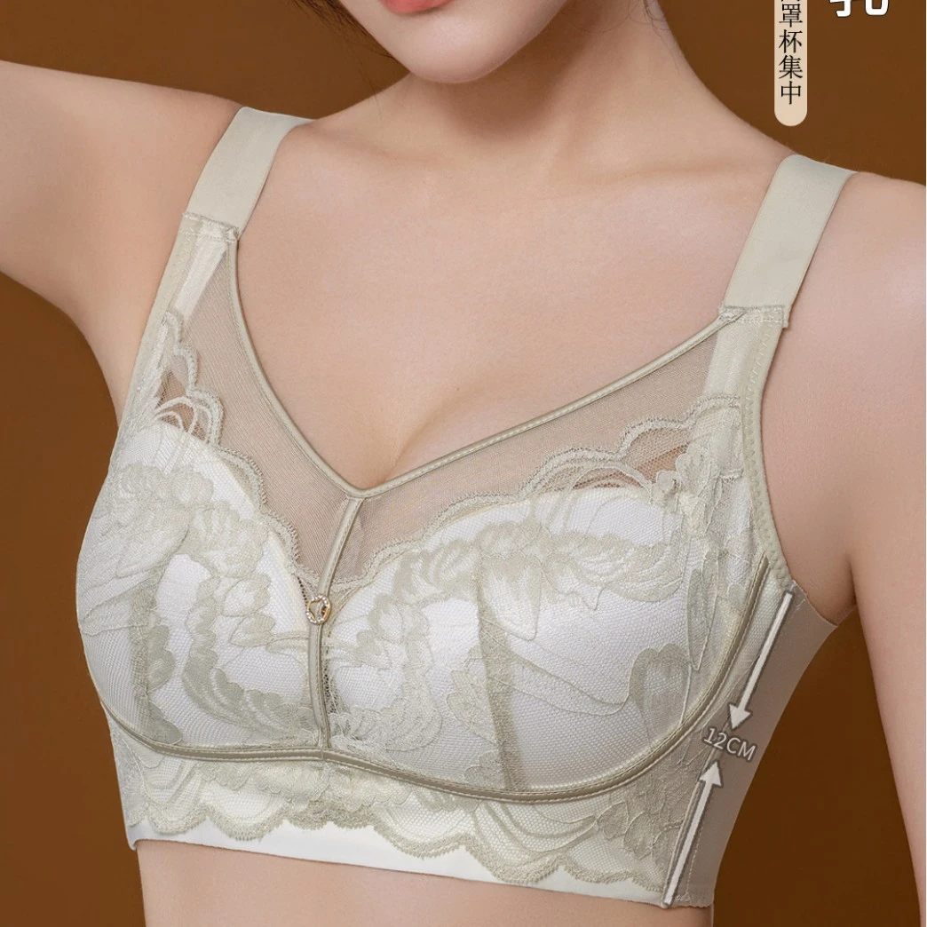 大胸显瘦！调整型聚拢内衣女显小文胸防下垂收副乳薄款蕾丝文胸