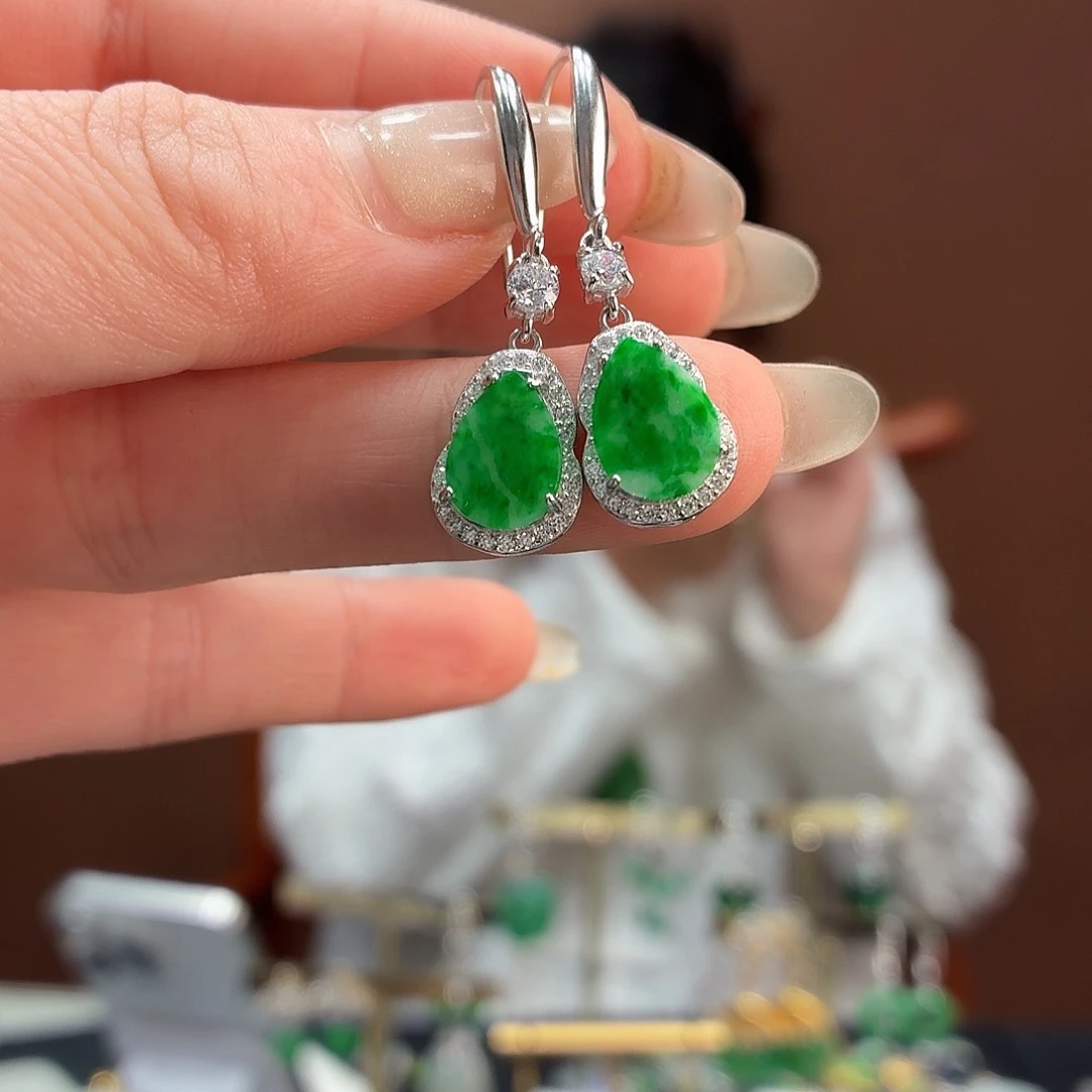 翡翠银S925镶嵌耳饰