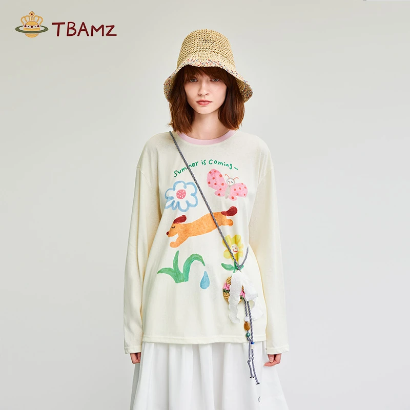 TBAMZ多巴胺印花百搭白色秋冬早秋情侣编织小包夏日内搭罩衫打底
