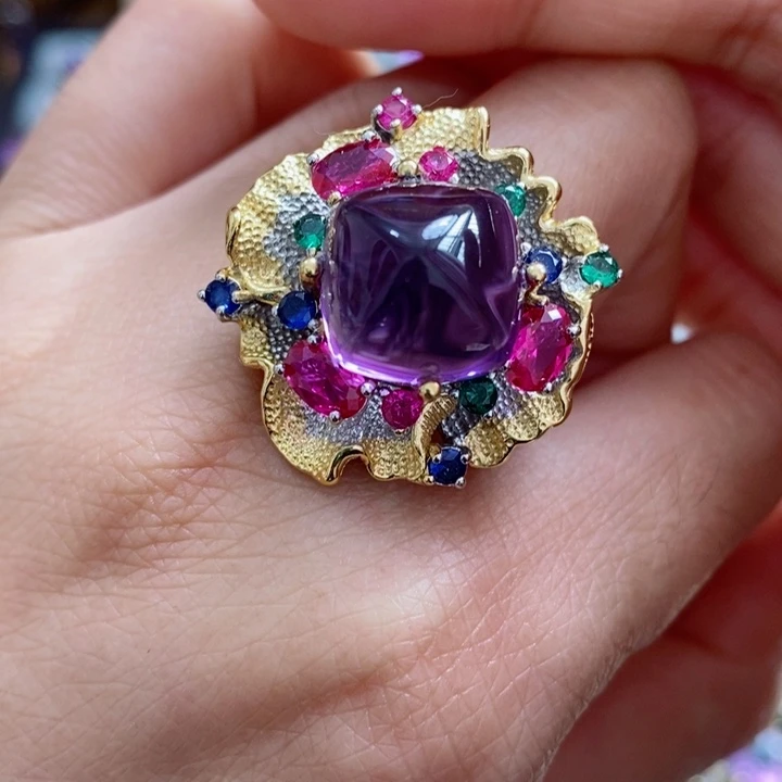 水晶戒指银S925镶嵌天然水晶戒指