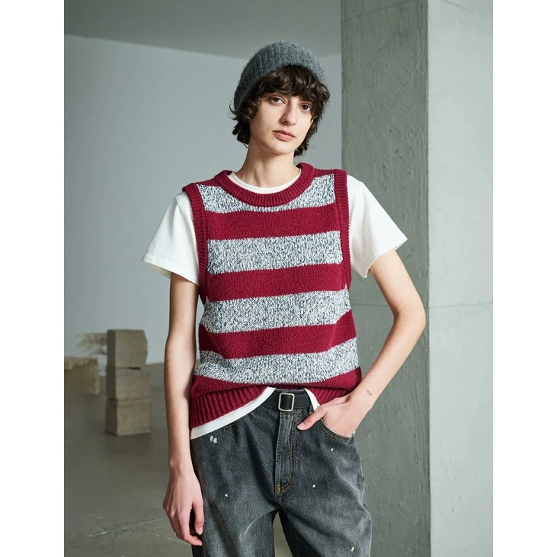 Ayuko｜叠穿加分项高原馈赠牦牛绒羊毛撞色宽条纹针织马甲6881