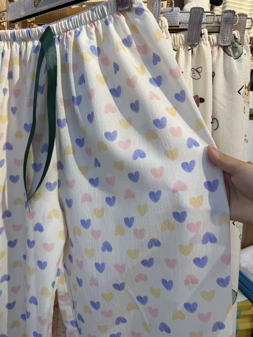 蝴蝶结珍珠棉长裤宽松舒适可爱休闲家居裤女春夏遛弯裤碎花