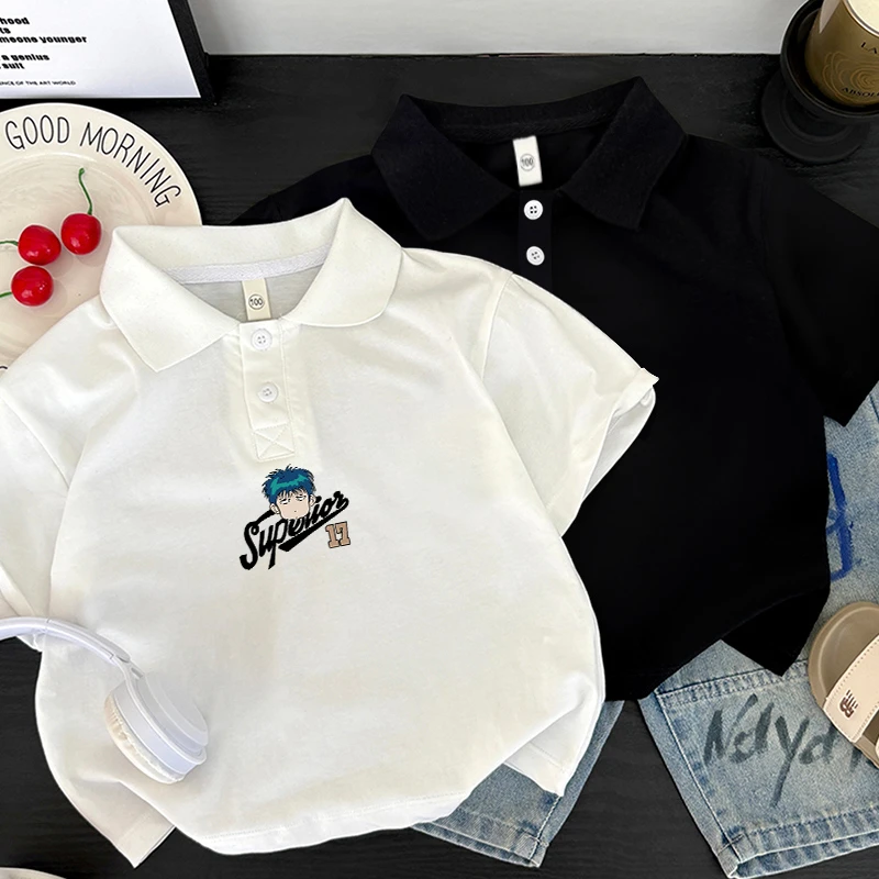 男童短袖夏季T恤上衣儿童POLO体恤衫2025新款夏装中大童休闲翻领