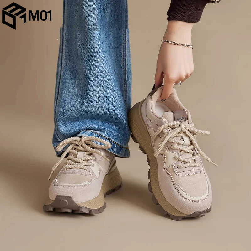 M01厚底阿甘鞋女2025春季新款时尚百搭复古老爹鞋休闲登山运动鞋