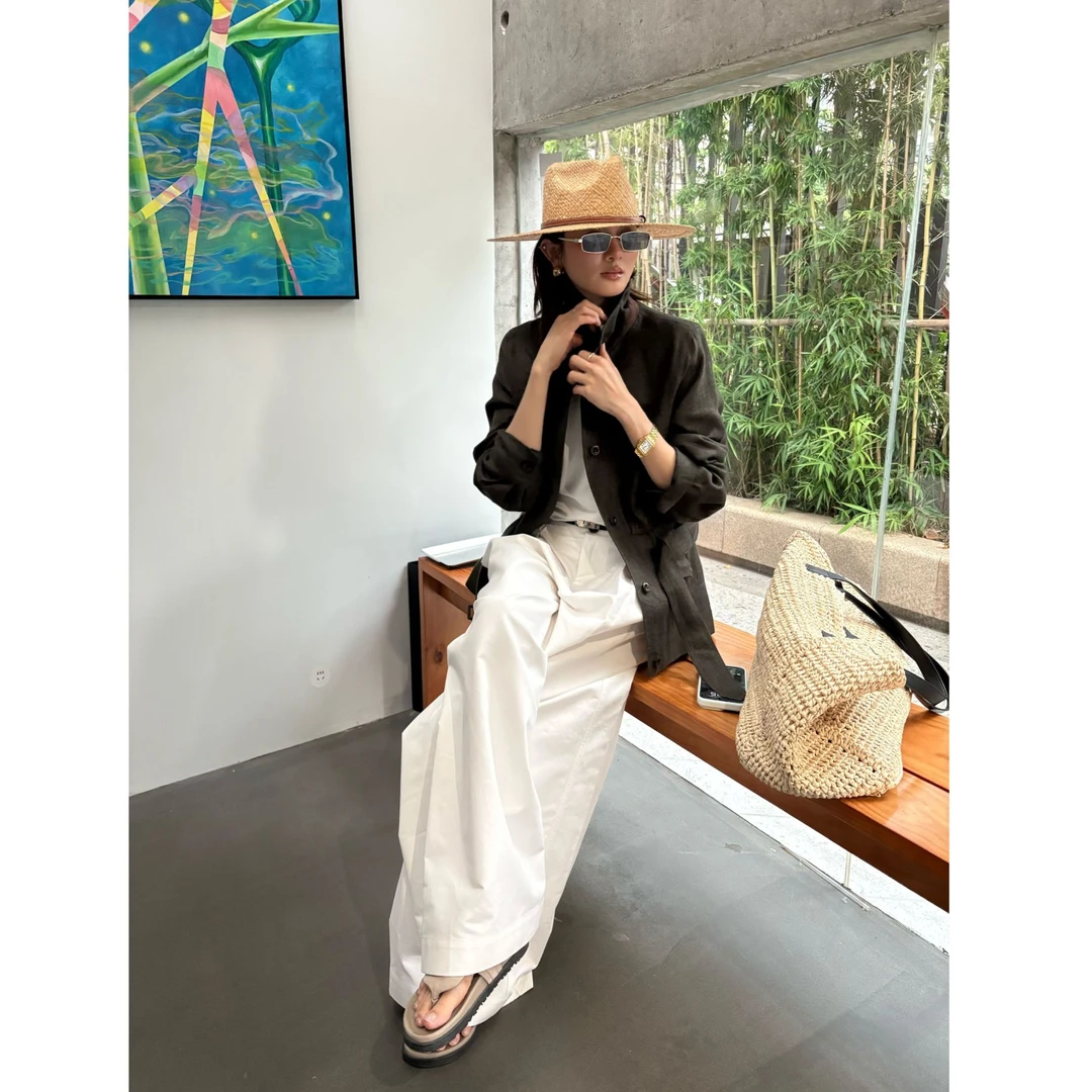 Linda 25/fw 经典老钱亚麻松弛感束腰夹克外套 H07336WT253