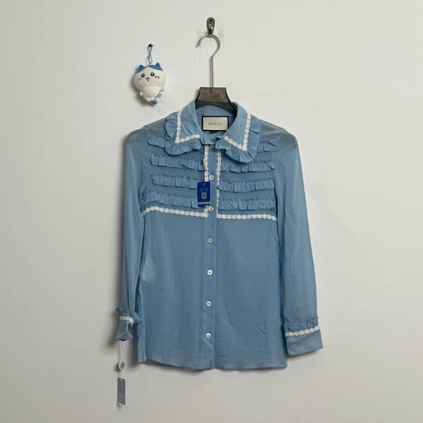 99新 GUCCI/古驰 木耳边花边衬衫 36码