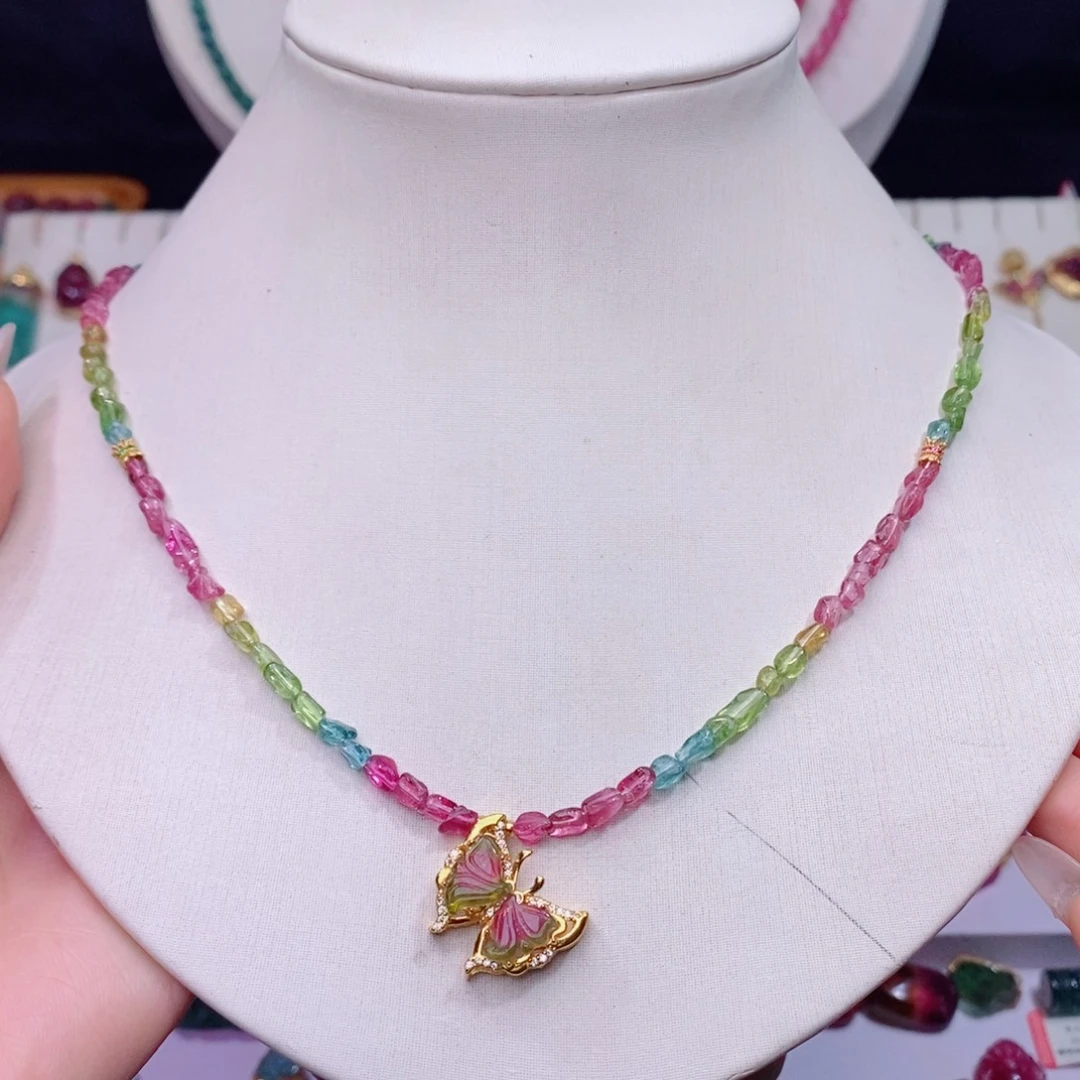 颈饰未镶嵌碧玺蝴蝶项链yy