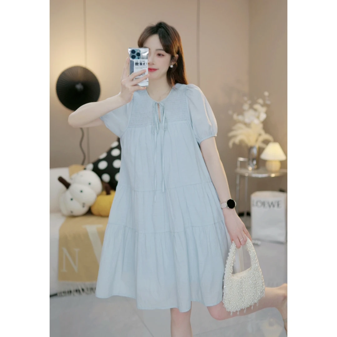 【海上薄雾U】夏季新款系带宽松显瘦a字裙温柔减龄连衣裙X059