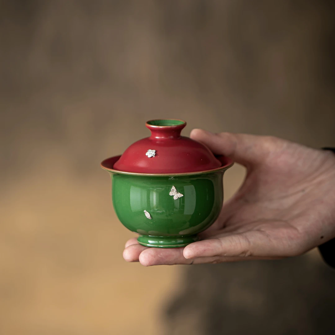 汤大壮【绿肥红瘦】二才锔钉元宝盖碗