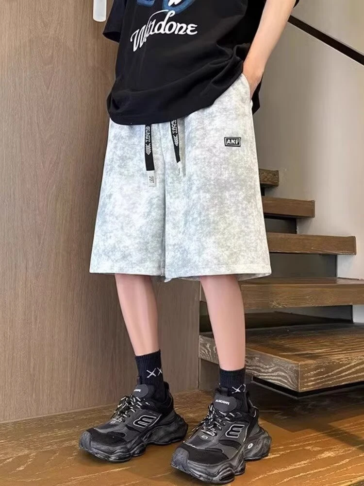 夏季潮流扎染短裤港风印花男士脏脏风休闲裤直筒百搭外穿宽松