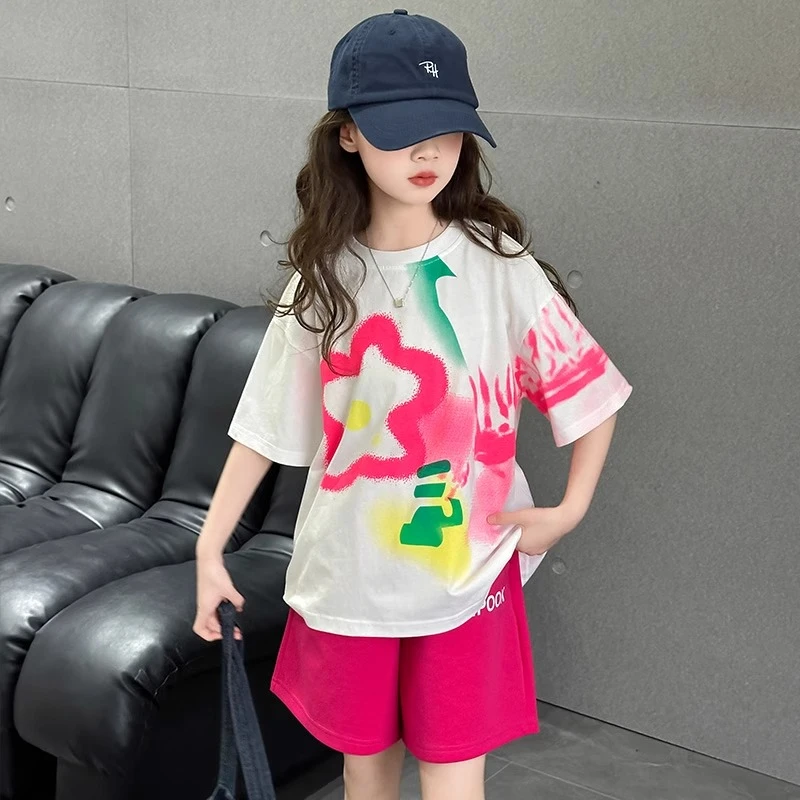 女童夏季短袖短裤运动休闲套装中大童小女孩网红洋气儿童薄款夏装