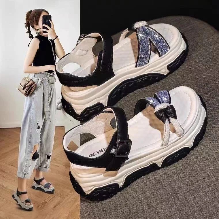 2025夏新款仙女风松糕厚底踩死感拖鞋女外穿时尚百搭露趾沙滩凉鞋