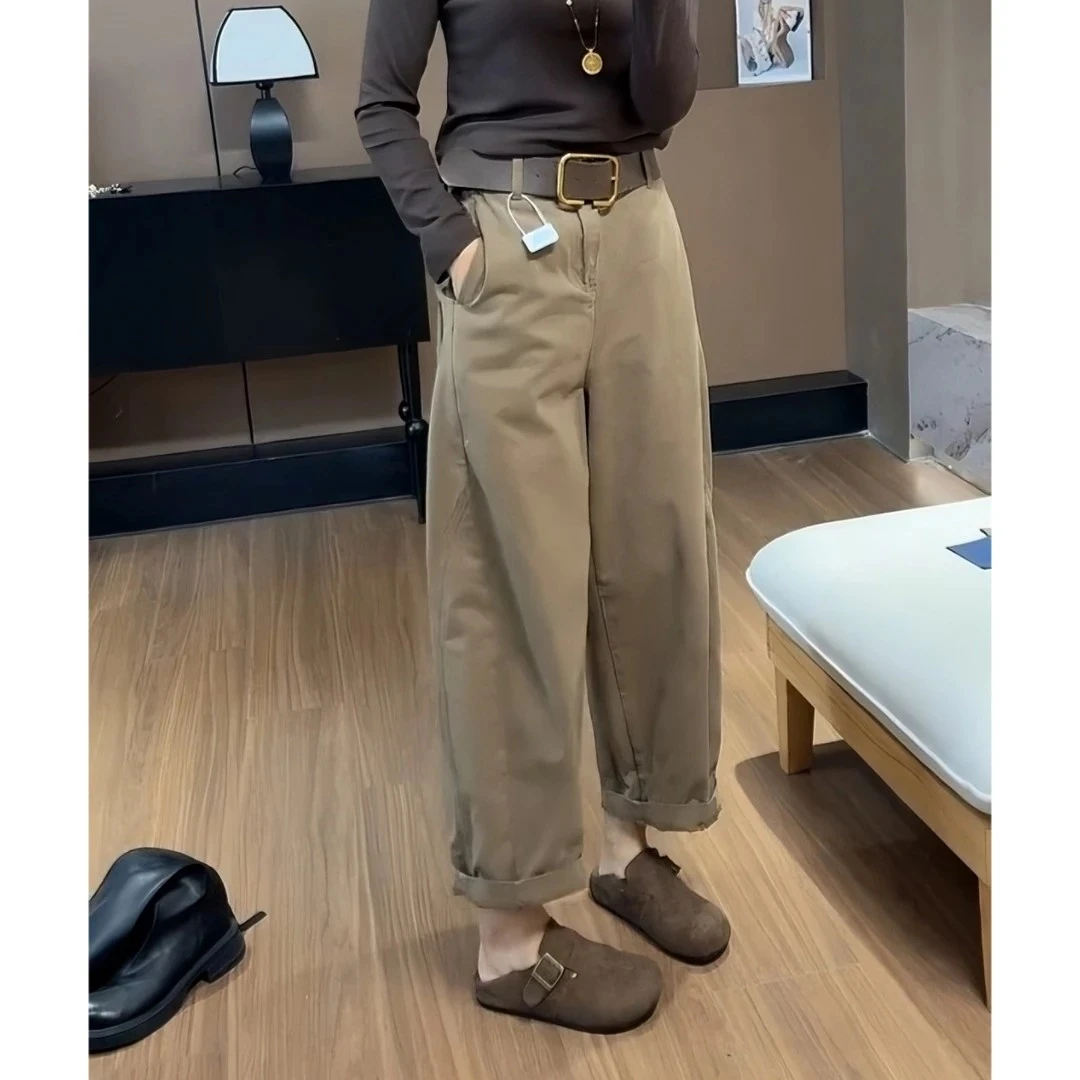 2025大码女装百搭高腰哈伦牛仔裤秋季遮跨高街风女款休闲九分裤子