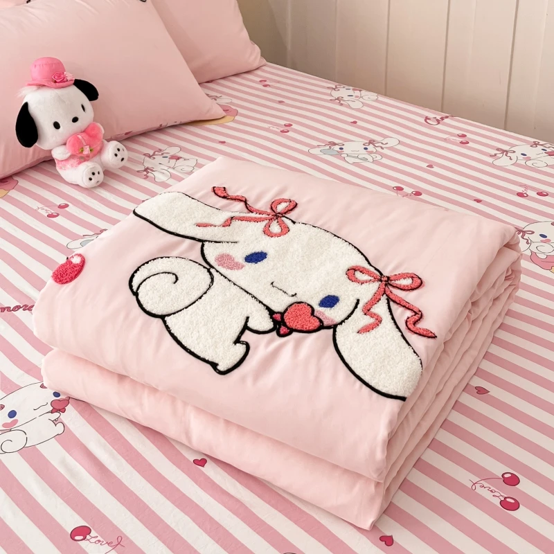 卡通玉桂狗水洗棉毛巾绣夏凉被单件空调被儿童被子单人夏被四件套