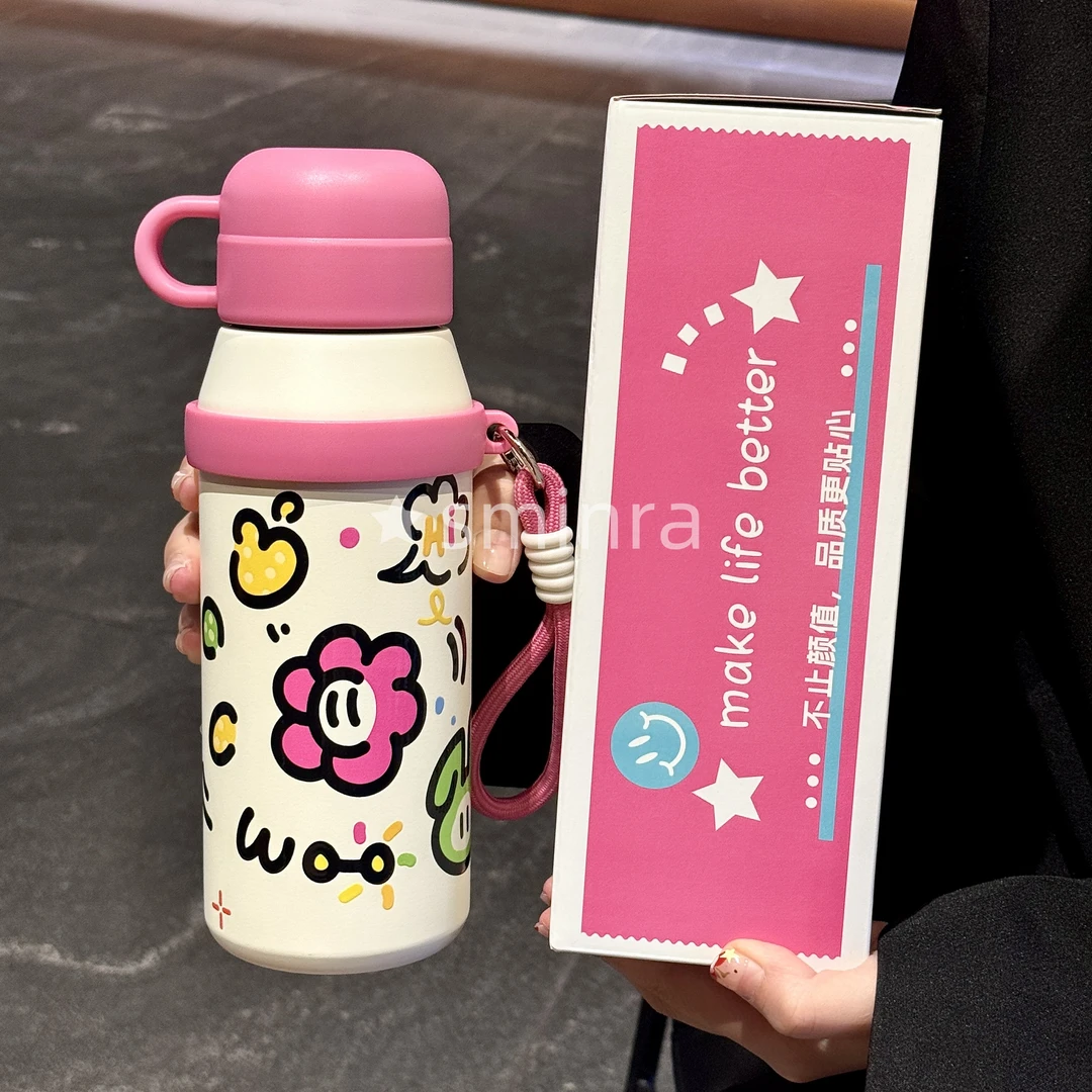 三饮保温杯2025新款女生高颜值316内胆学生吸管杯子便携水壶儿童