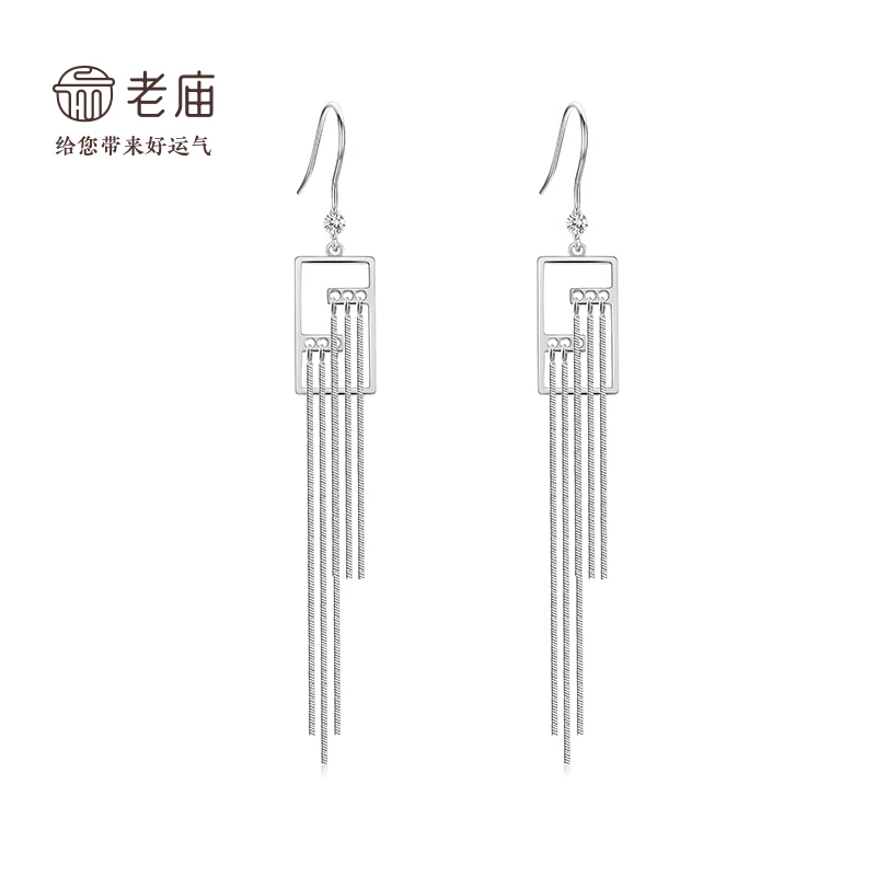 925银合成锆石耳饰 【老庙专卖店】老庙银饰银耳环方形流苏