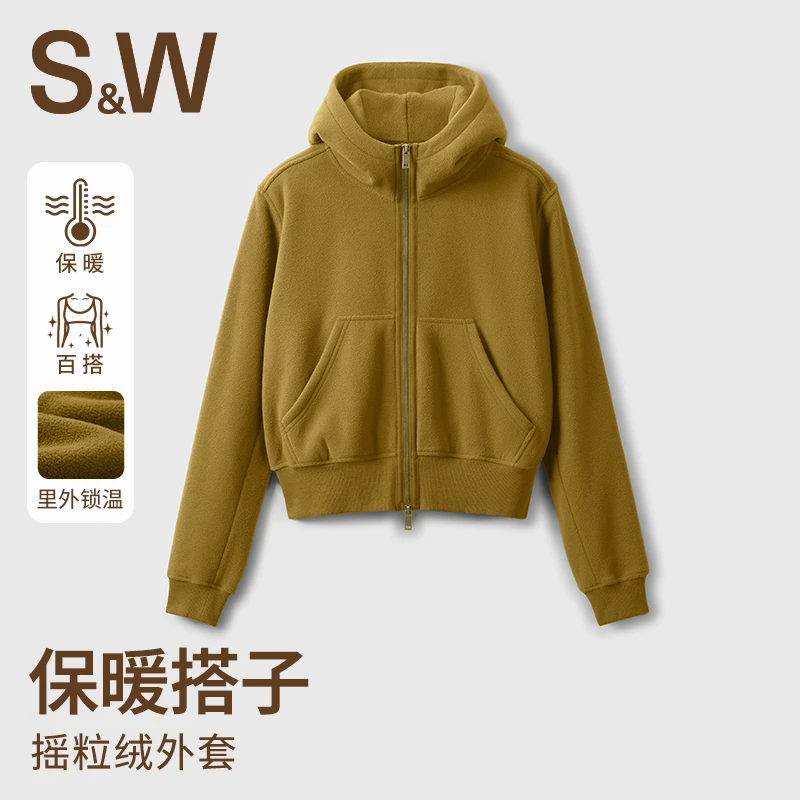 SW速惟女款保暖冬季外套复合面料连帽夹克纯色运动休闲摇粒绒1315