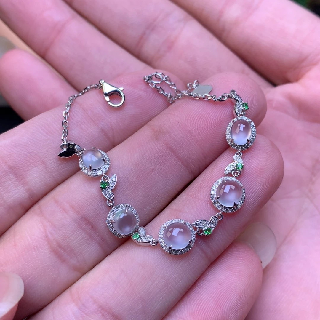 翡翠手链18K金镶嵌蛋面