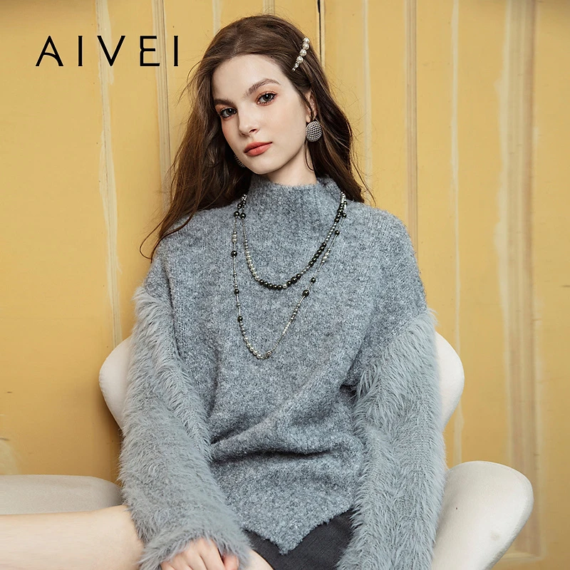 AIVEI欣贺冬季新氛围感软糯半高领针织毛衣R766502A