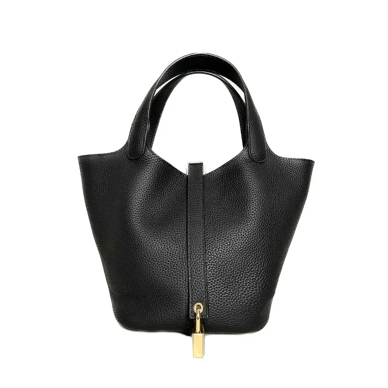 081 头层牛皮水桶包包2025新款百搭真皮菜篮子女包高级感手拎包