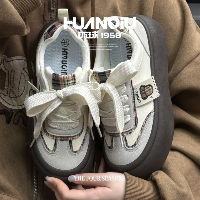 HUANQIU/环球百搭厚底德训鞋女款2025秋季新款复古运动休闲板鞋女