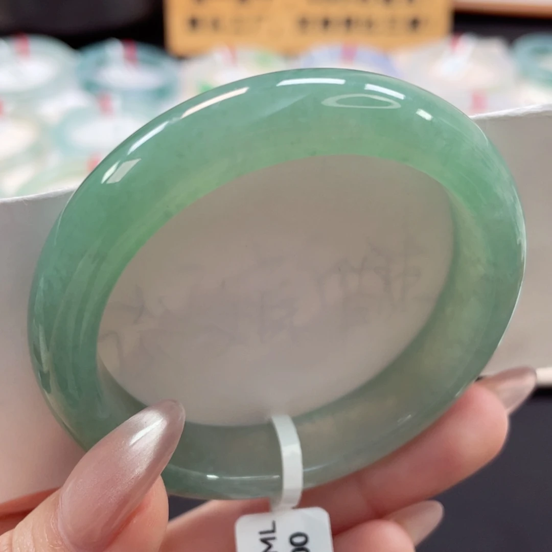 未镶嵌手镯翡翠54甜美清透冰甜绿巨显白2号