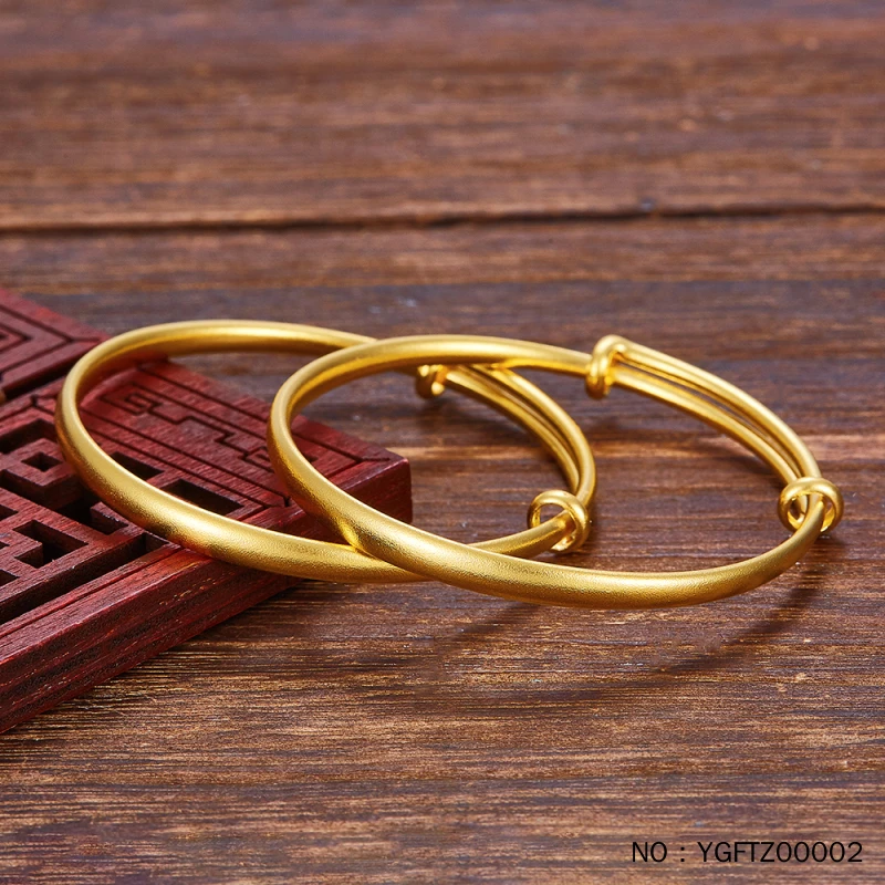 足金999 古法宝宝手镯扁素圈推拉BB镯光圈推拉童镯（半实心）/对