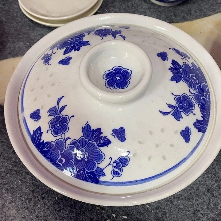 摆件景德镇陶瓷牡丹玲珑带盖大锅