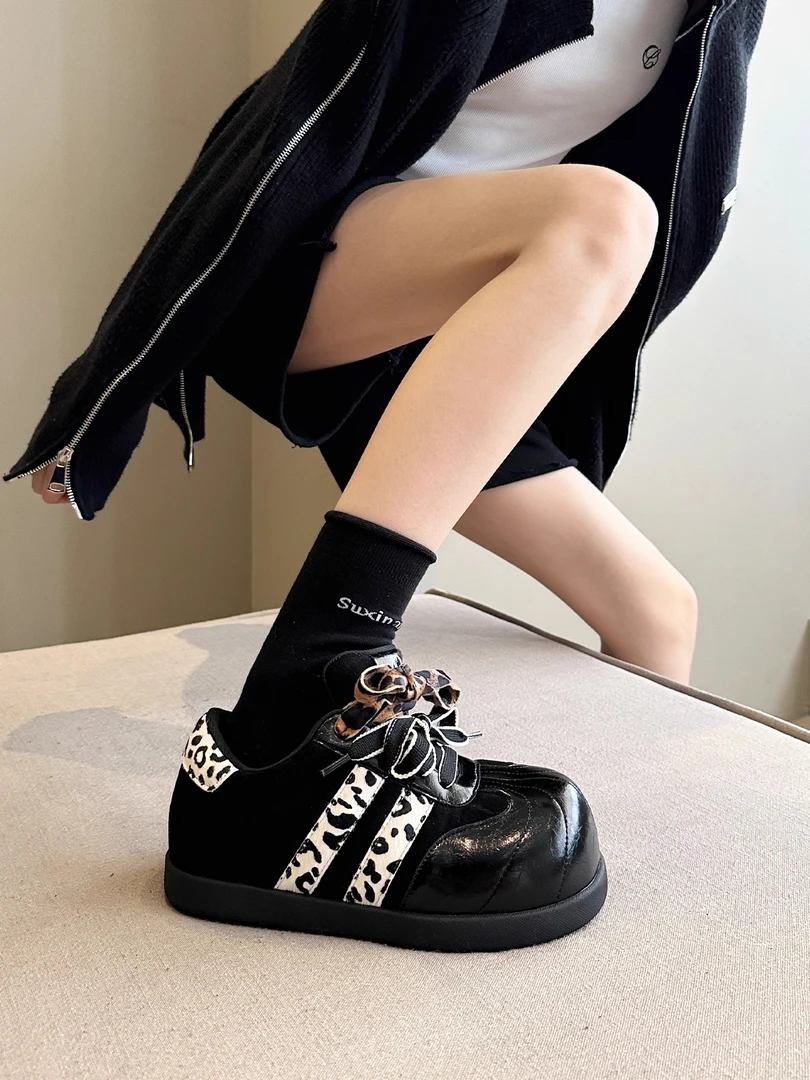 港风甜酷~牛皮秋冬配堆堆袜内增高厚底大头丑萌鞋德训鞋女休闲鞋