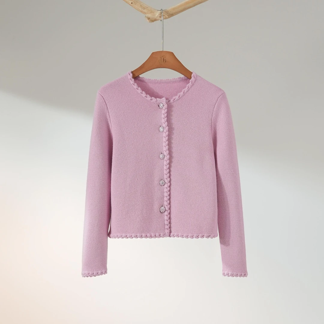 西子/【戴安娜】绵羊毛高级显瘦小香风圆领针织外套/WTXS131