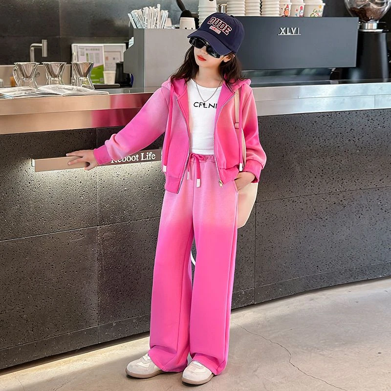 女童秋装渐层套装2025新款网红洋气时髦中大童女孩休闲外套两件套