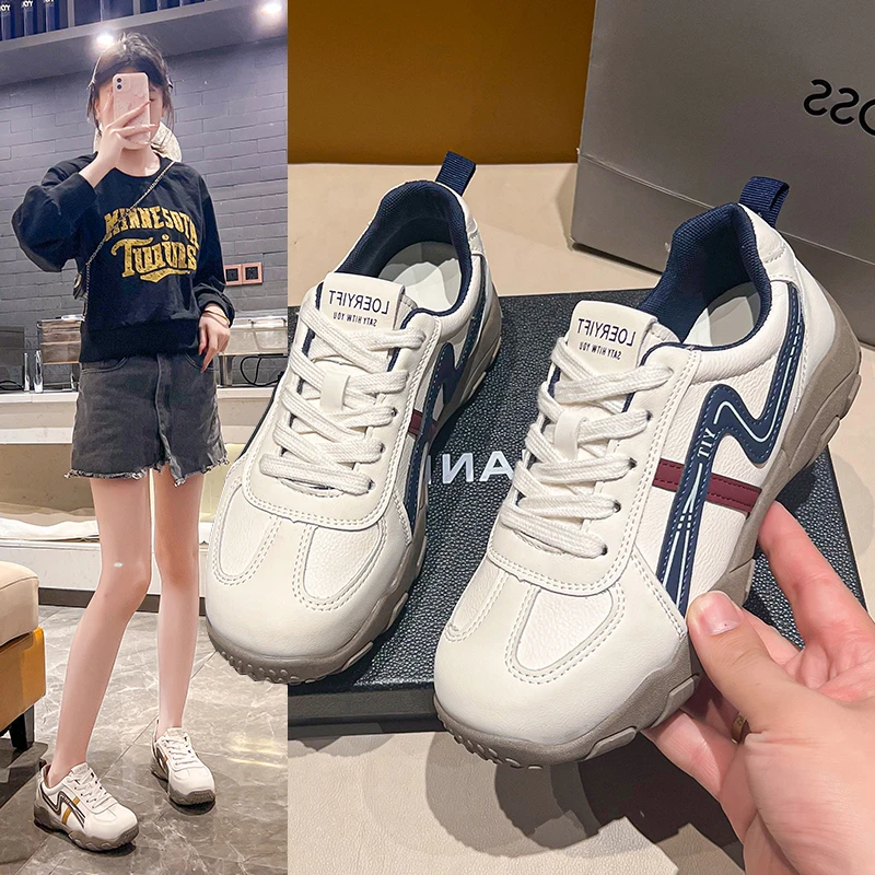 皮面德训鞋女透气2025秋季新款爆款百搭阿甘鞋舒适平底休闲运动鞋