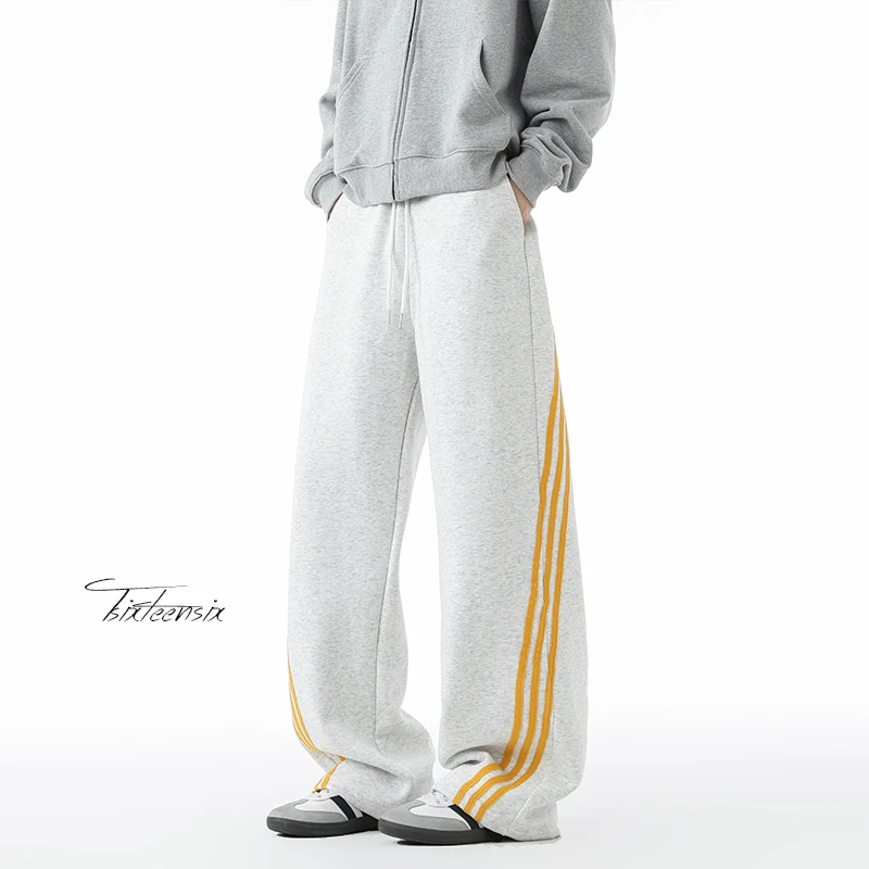 美式复古三条杠设计弯刀卫裤男款秋季新款痞帅宽松休闲百搭长裤