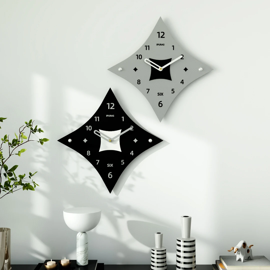 超静音4053立体创意四角星光星星挂钟钟表极简时钟客厅挂表挂墙
