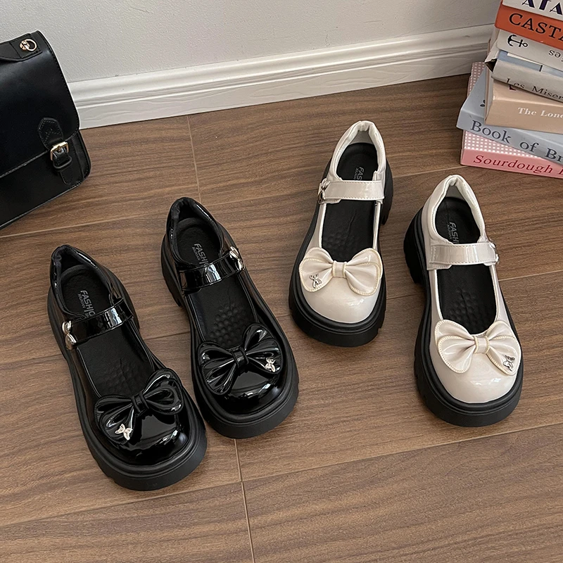 日系jk蝴蝶结小皮鞋女2025夏季新款复古甜酷学院风厚底玛丽珍单鞋