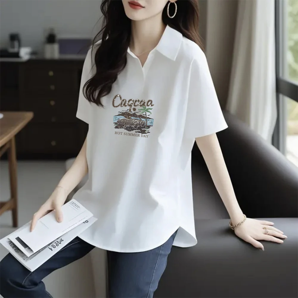 大码polo衫女装上衣胖mm显瘦遮肚子减龄洋气加宽加大翻领短袖T恤