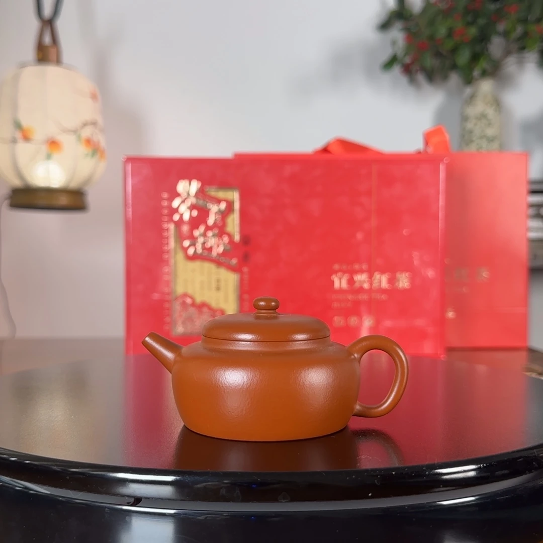 茶壶紫砂朱泥扁柿120cc全手工