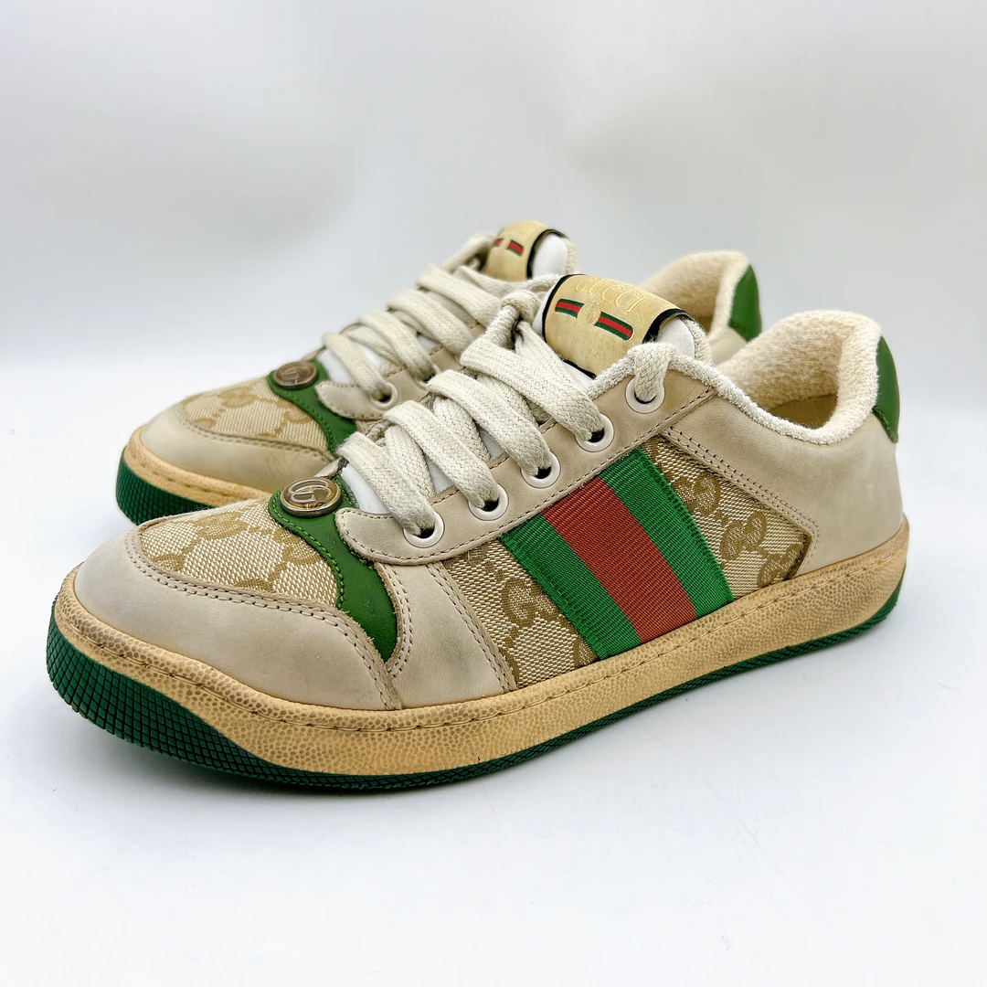 95新 GUCCI/古驰 35.5码/经典做旧款绿脏脏板鞋/BM00821