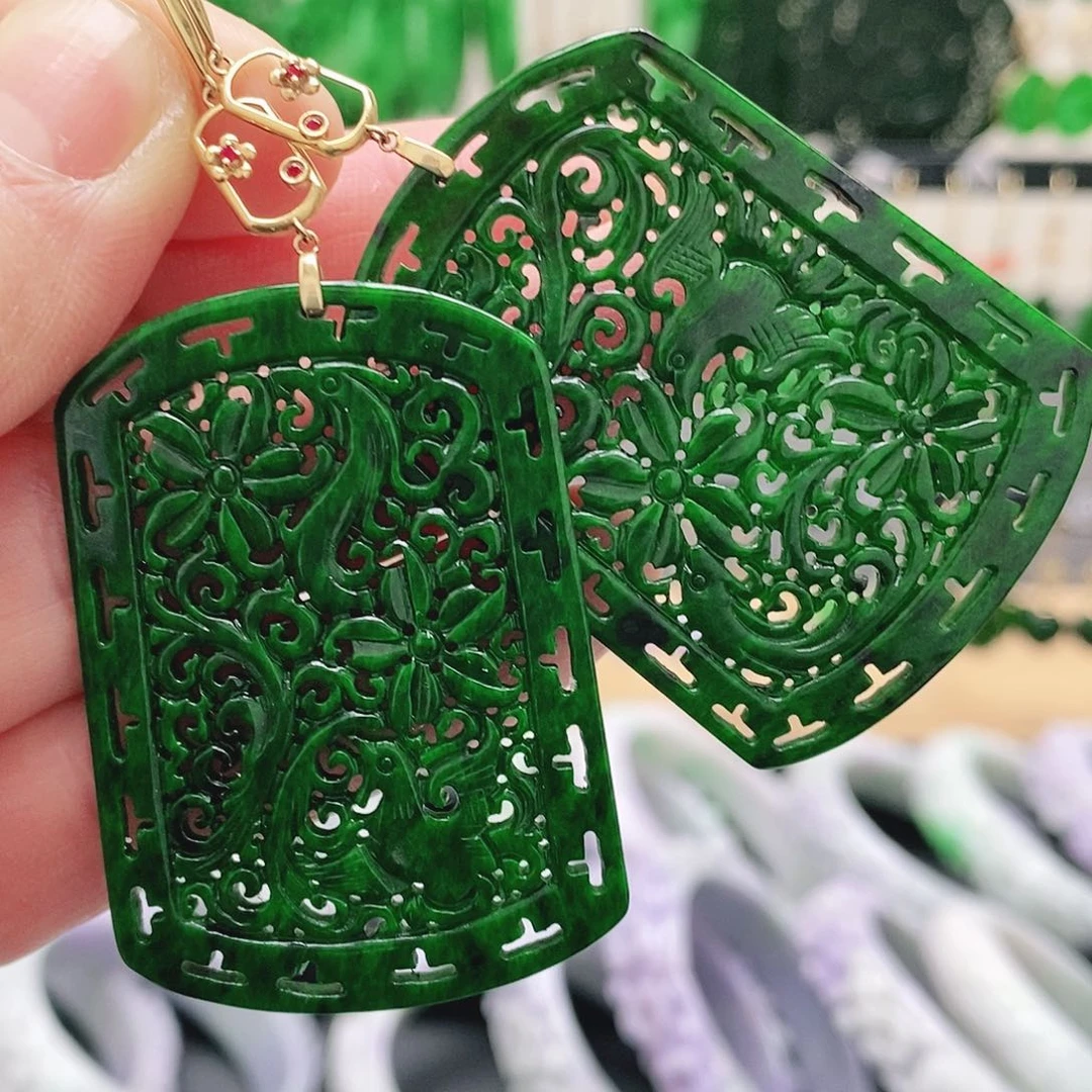 翡翠18K金镶嵌耳饰挂件