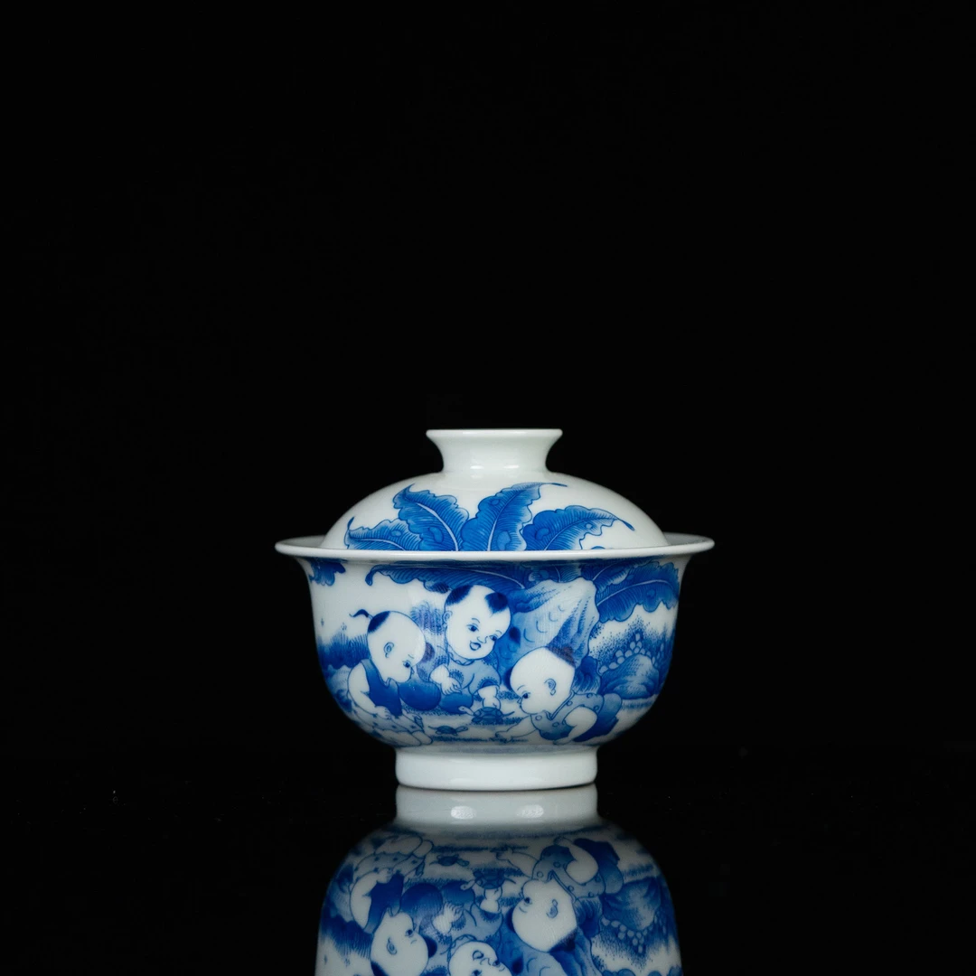 【利贞】童子盖碗瓷器盖碗约100cc纯手绘制HYG