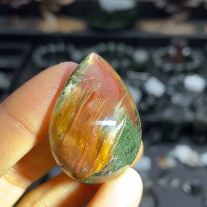 水晶未镶嵌颈饰彩兔毛幽灵共生水滴定制